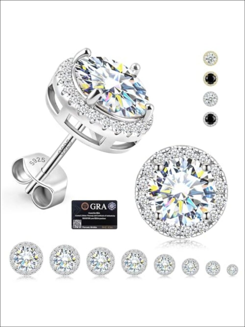 Moissanite Halo Stud Earrings 925 Sterling Silver 18K Gold Plated